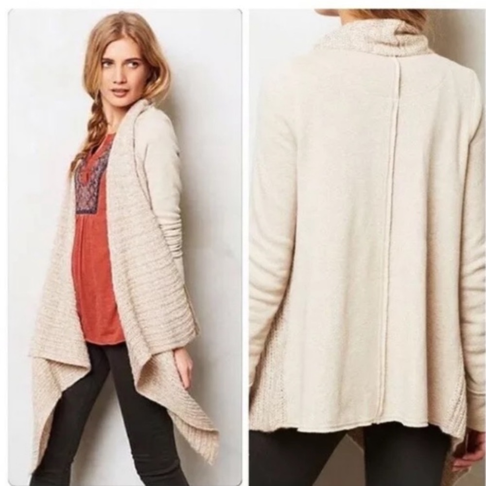 Anthropologie Saturday Sunday Draped Cream Open Sweaterβ Cardigan Womens Small